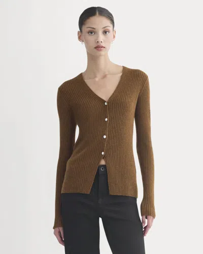 Everlane Cashmere Ribbed V-neck Cardigan In Heathered Toffee In Brown