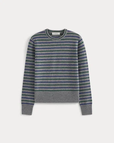 Everlane Cashmere Slim Crew Sweater In Grey Stripe In Gray