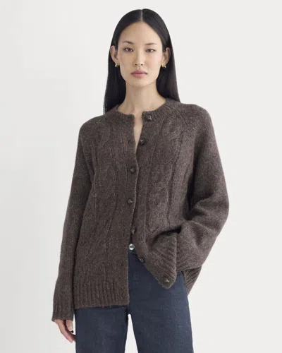 Everlane Cloud Cable Cardigan In Heathered Burgundy In Brown