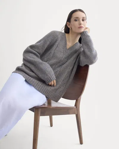 Everlane Cloud Cable V-neck Sweater In Blue Multi Twist In Gray