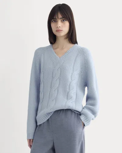 Everlane Cloud Cable V-neck Sweater In Forever Blue In Brown