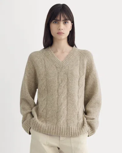 Everlane Cloud Cable V-neck Sweater In Heathered Oatmeal In Brown