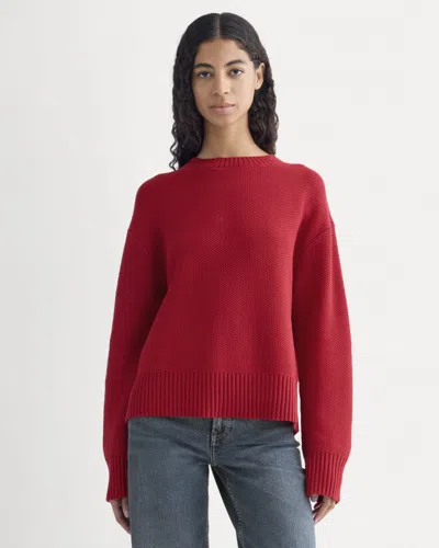 Everlane Cotton Honeycomb Square Crew Neck Sweater In Berry Red