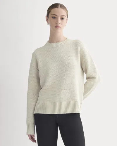 Everlane Cotton Honeycomb Square Crew Neck Sweater In Heathered Oat In White