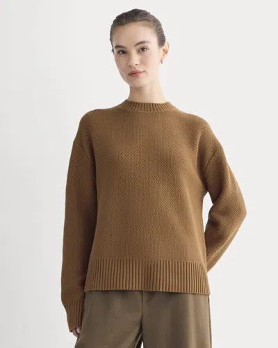 Everlane Cotton Honeycomb Square Crew Neck Sweater In Toffee In Multi