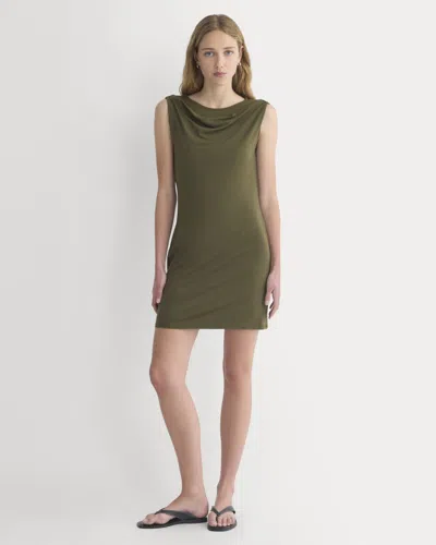 Everlane Cowl Neck Mini Dress In Beech In Green