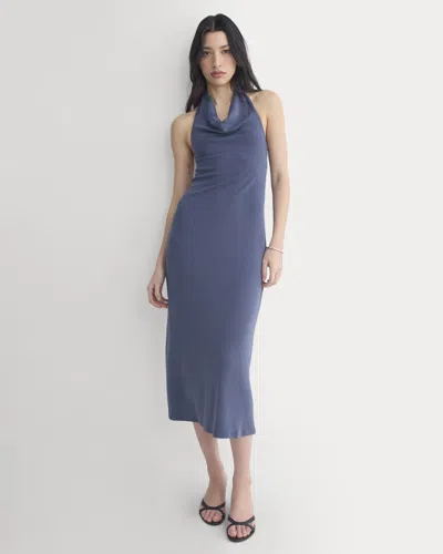 Everlane Cowlneck Halter Dress In Blue