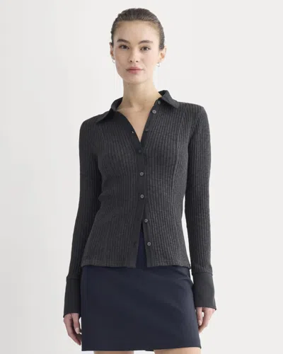 Everlane Cozy Rib Button-up Blouse In Black