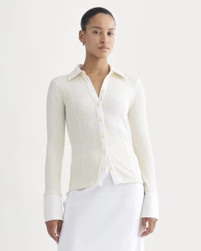 Everlane Cozy Rib Button-up Blouse In Bone In White