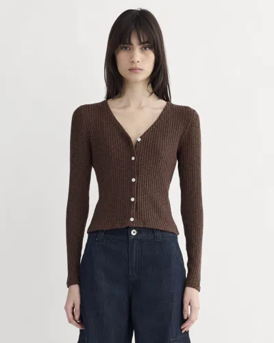 Everlane Cozy Rib Cardigan In Dark Mahogany In Brown