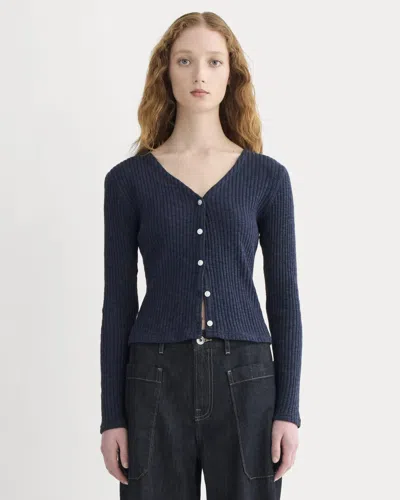 Everlane Cozy Rib Cardigan In Navy In Blue