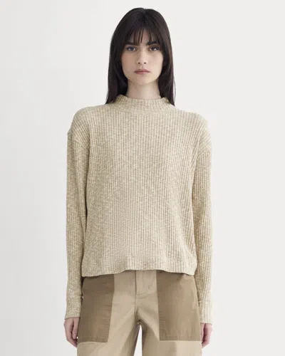 Everlane Cozy Rib Funnel-neck Sweater In Cornstalk/bone Twist In Neutral