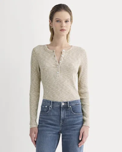 Everlane Cozy Rib Henley Top In Cornstalk/bone Twist In Neutral