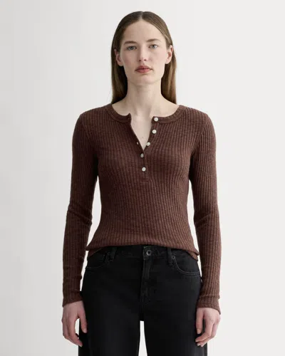Everlane Cozy Rib Henley Top In Dark Mahogany In Brown