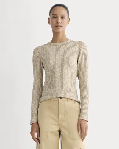 Everlane Cozy Rib Long-sleeve Tshirt In Cornstalk/bone Twist In Brown