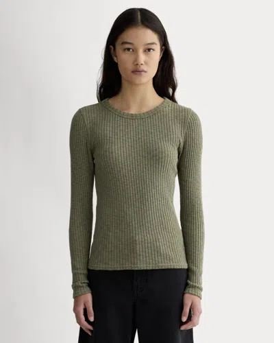 Everlane Cozy Rib Long-sleeve Tshirt In Kalamata In Green