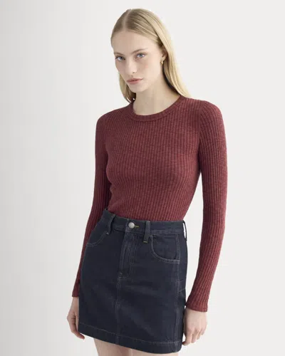Everlane Cozy Rib Long-sleeve Tshirt In Pomegranate In Brown