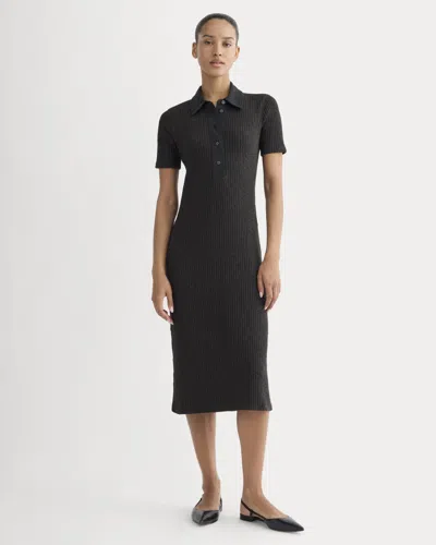 Everlane Cozy Rib Polo Dress In Black