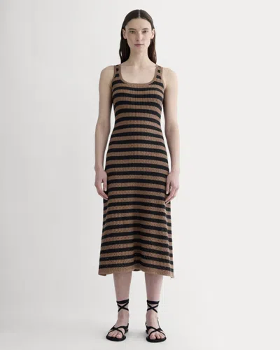 Everlane Crochet Knit Tank Top Dress In Mocha/black In Brown