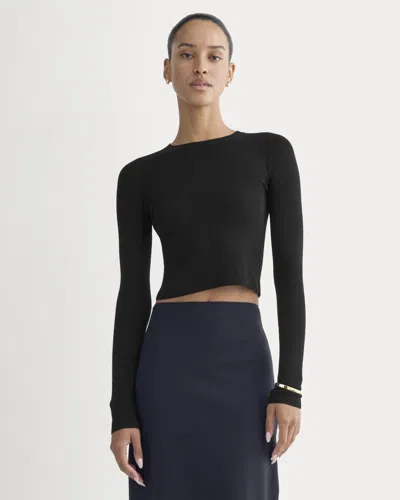 Everlane Cropped Crew Neck Sweater Top In Black