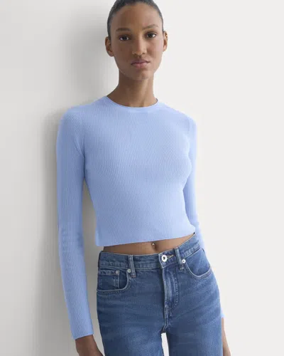 Everlane Cropped Crew Neck Sweater Top In Blue