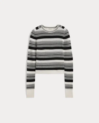 Everlane Cropped Crew Neck Sweater Top In Bone/black
