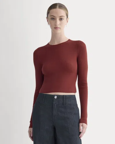 Everlane Cropped Crew Neck Sweater Top In Burgundy