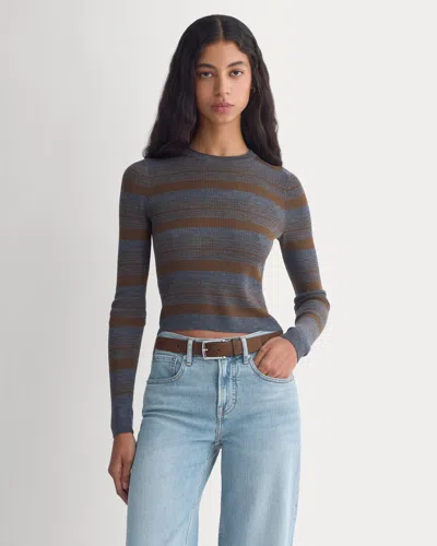 Everlane Cropped Crew Neck Sweater Top In Cocoa/heather Charcoal