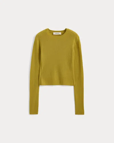 Everlane Cropped Crew Neck Sweater Top In Green