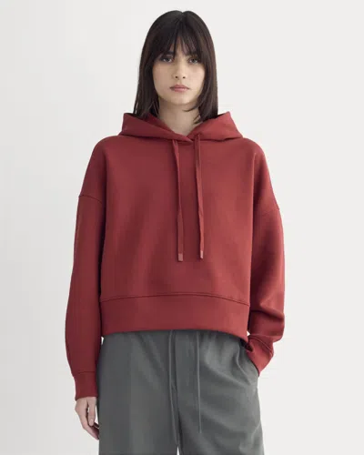 Everlane Cropped Luxe Fleece Hoodie In Merlot In Burgundy