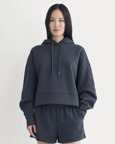 Everlane Cropped Luxe Fleece Hoodie In Navy In Blue