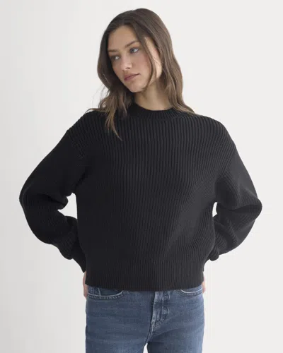 Everlane Cropped Ribbed Crew Neck Sweater In Black