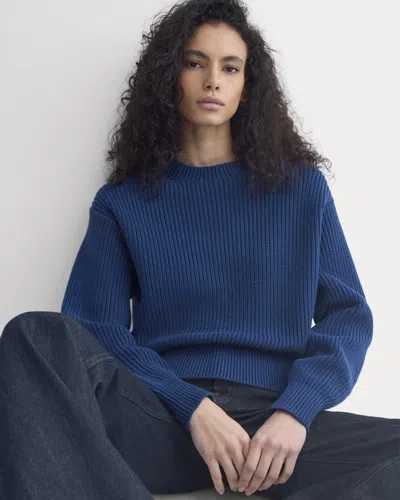 Everlane Cropped Ribbed Crew Neck Sweater In Blue