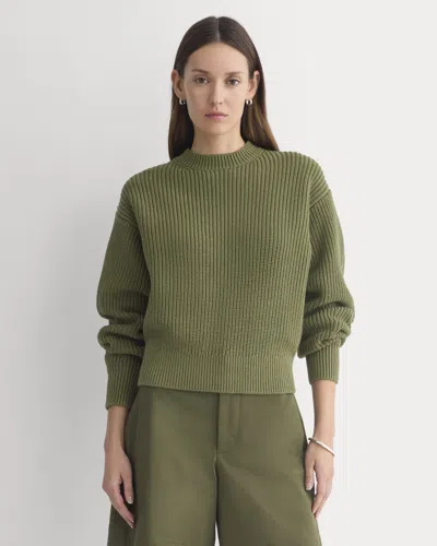 Everlane Cropped Ribbed Crew Neck Sweater In Green