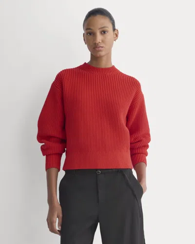 Everlane Cropped Ribbed Crew Neck Sweater In Red