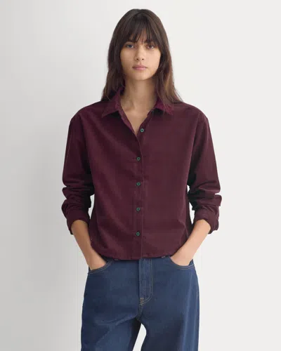 Everlane Cropped Shirt In Pinwale Corduroy In Deep Plum In Brown