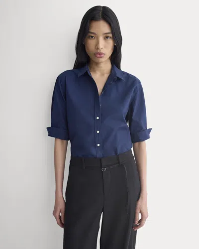 Everlane Cuff Detail Shirt In Lightweight Cotton In Navy In Blue