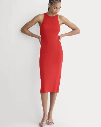 Everlane Cutaway Ribbed Midi Dress In Fiery Red