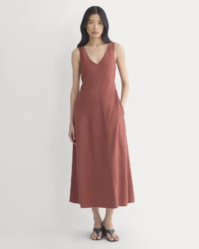 Everlane Deep V Seamed Dress In Red