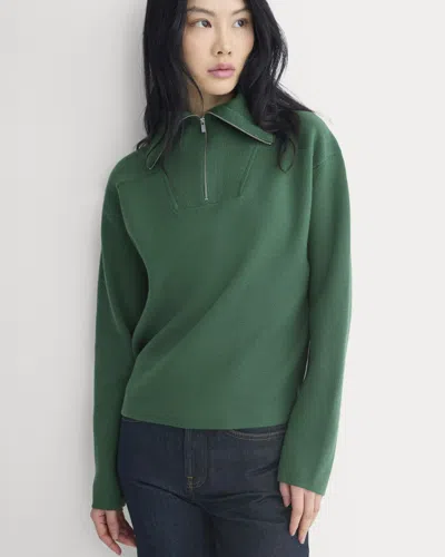Everlane Double Knit Half-zip Sweater In Green