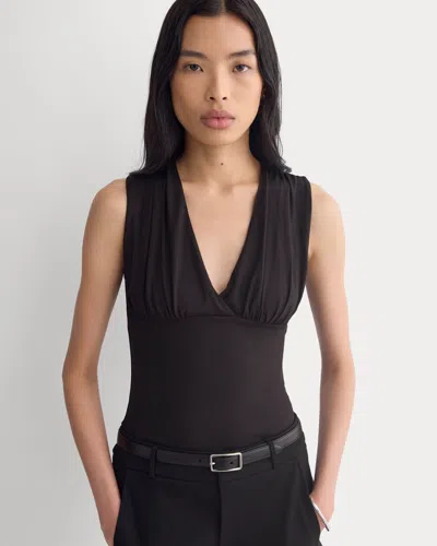 Everlane Drapey Jersey V-neck Top In Black