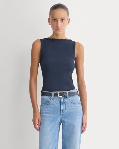 Everlane Effortless Rib Boatneck Tank Top In Navy In Blue
