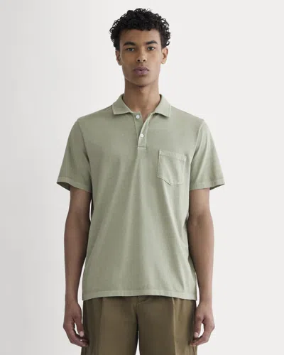 Everlane Essential Organic Garment-dyed Tshirt Polo In Seagrass In Green