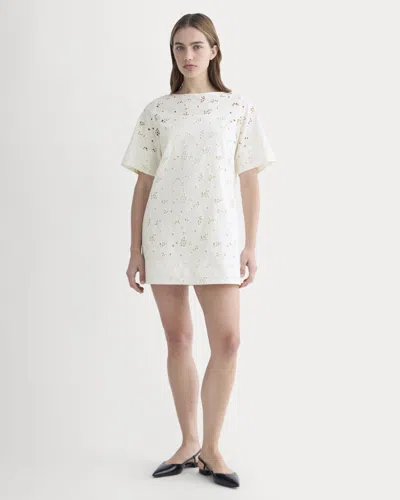 Everlane Eyelet Mini Shift Dress In Bone In White