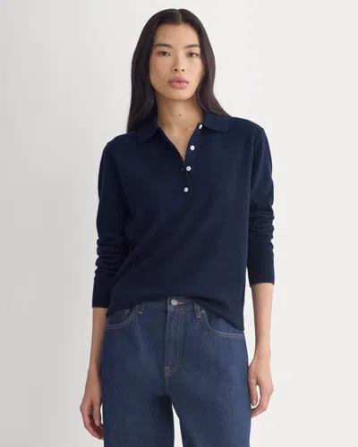 Everlane Fine Cashmere Classic Polo Sweater In Navy In Blue