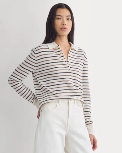 Everlane Fine Cashmere Classic Polo Sweater In Snow In White