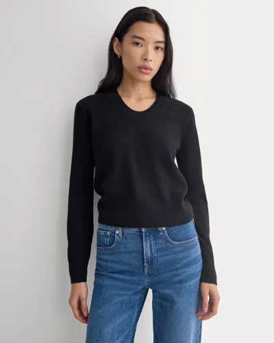 Everlane Fine Cashmere Long-sleeve U-neck Sweater In Black