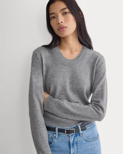 Everlane Fine Cashmere Long-sleeve U-neck Sweater In Heathered Light Grey In Gray
