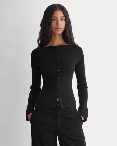 Everlane Fine Knit Off-the-shoulder Cardigan In Black
