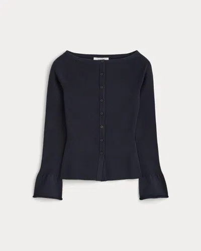 Everlane Fine Knit Off-the-shoulder Cardigan In Navy In Black